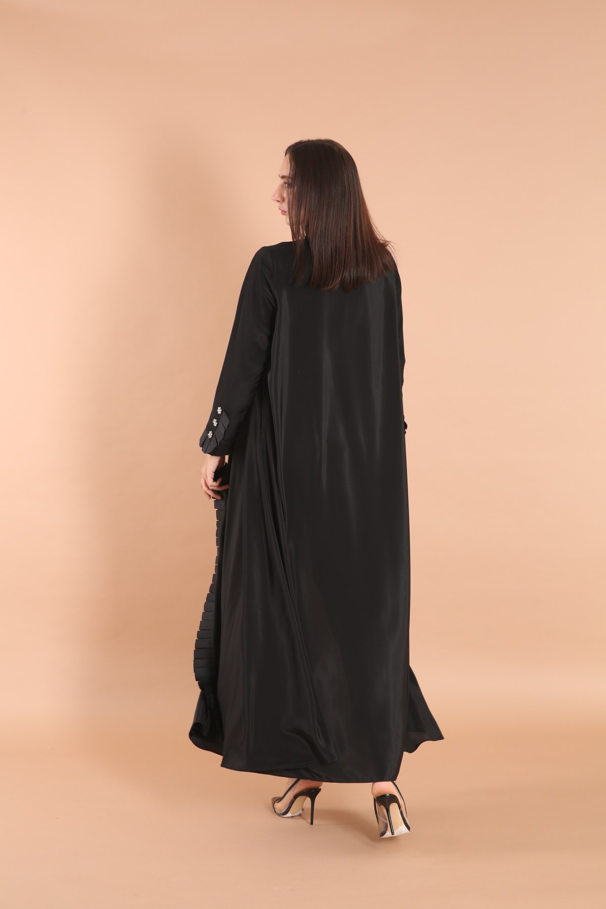Pleated Taffeta Border Classic Abaya