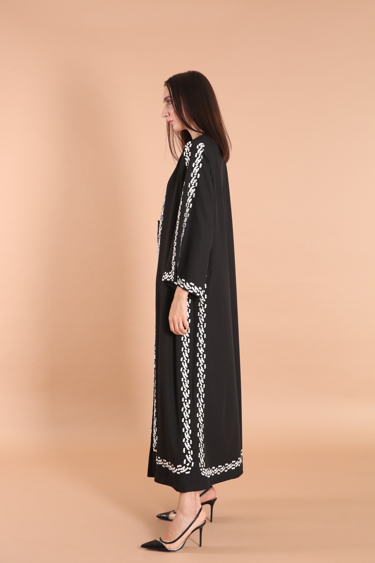 Off White Embellished Classic Abaya