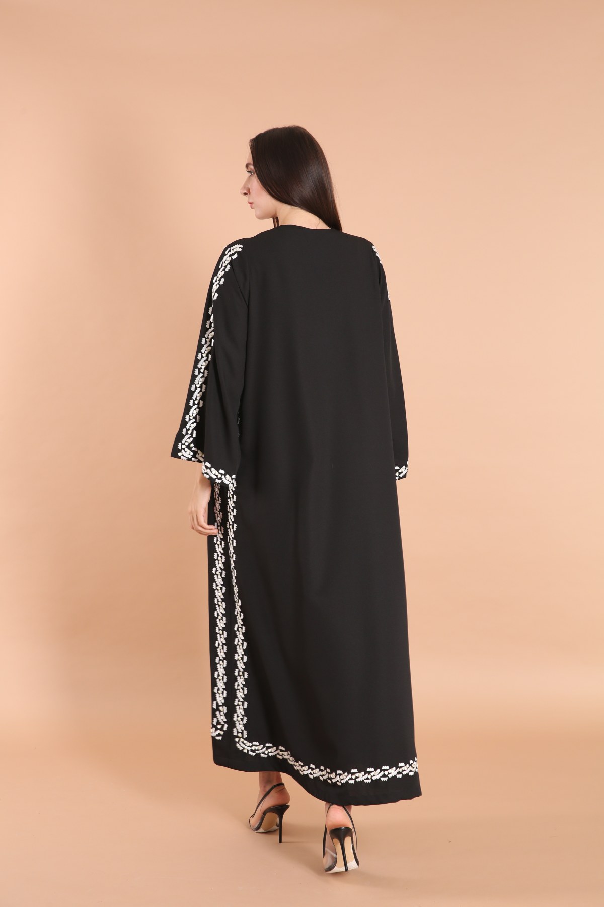 Off White Embellished Classic Abaya