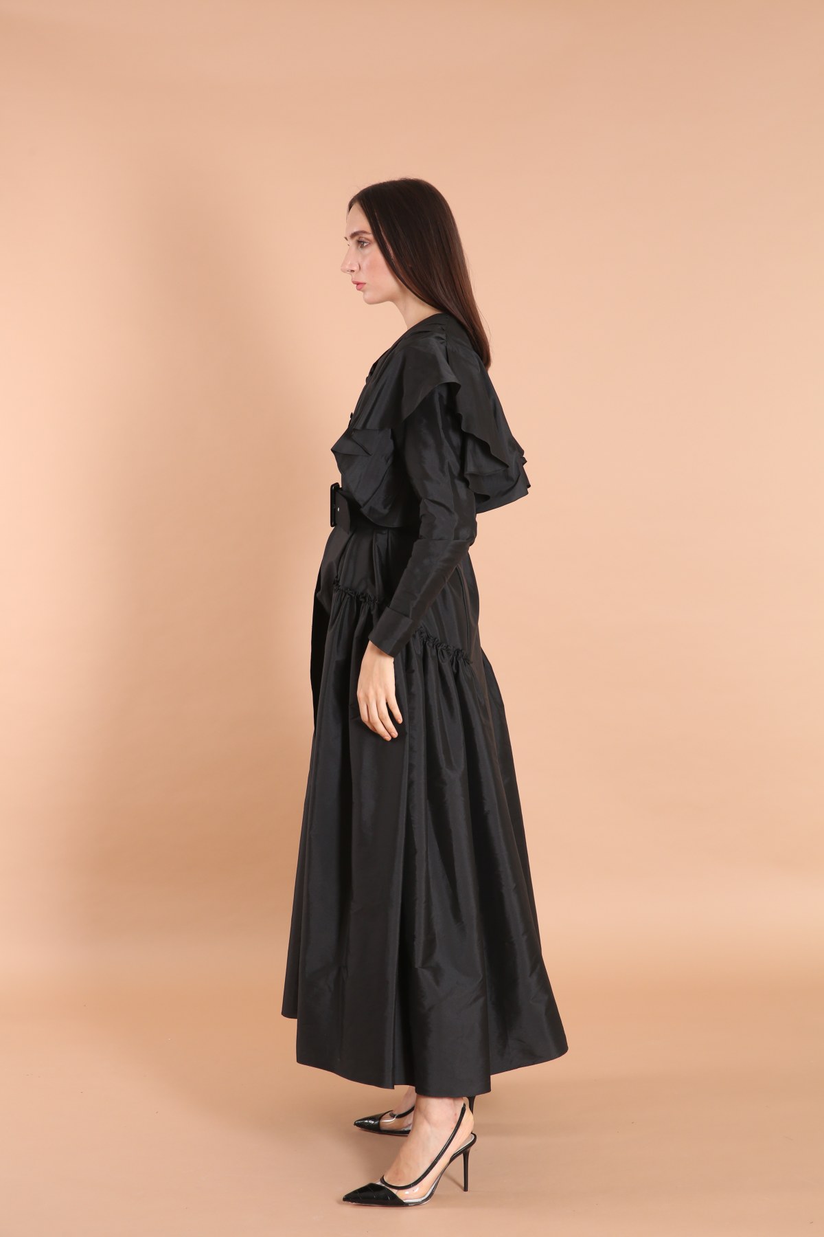 Ruffled and Shirred Taffeta Abaya