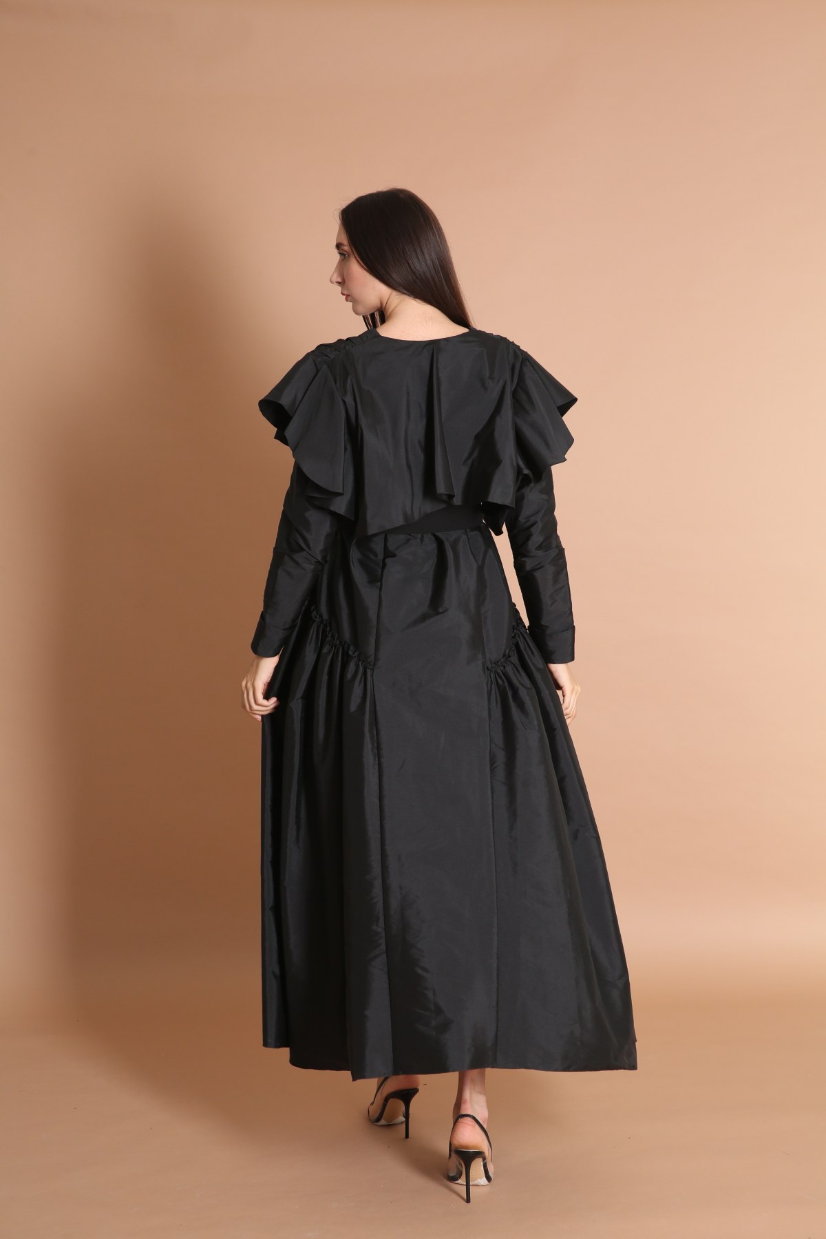 Ruffled and Shirred Taffeta Abaya