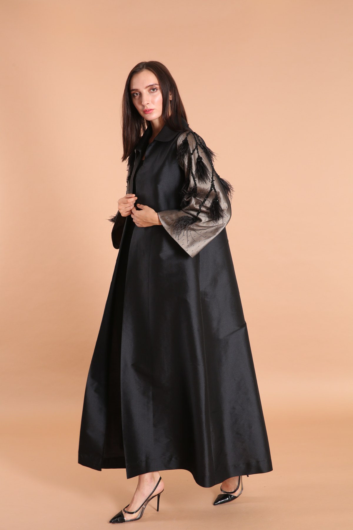 Feathers Embellished Taffeta Abaya