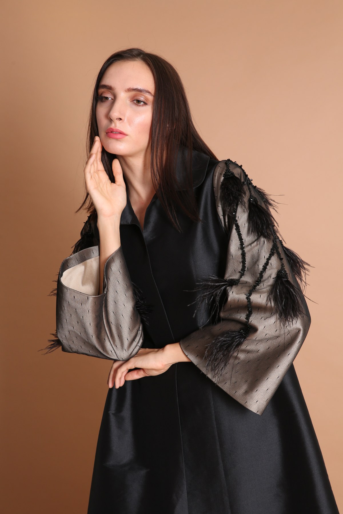 Feathers Embellished Taffeta Abaya