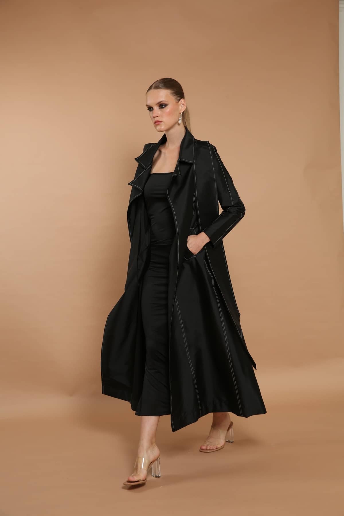 Tafeta Coat Abaya With Belt
