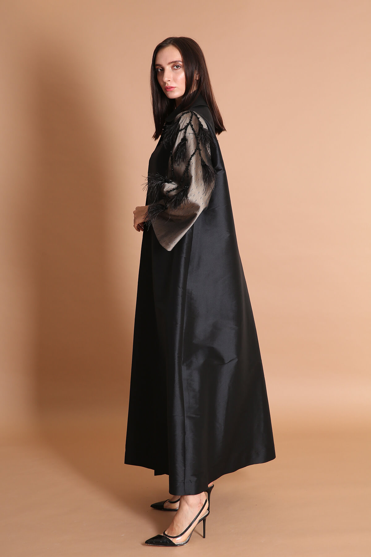 Feathers Embellished Taffeta Abaya