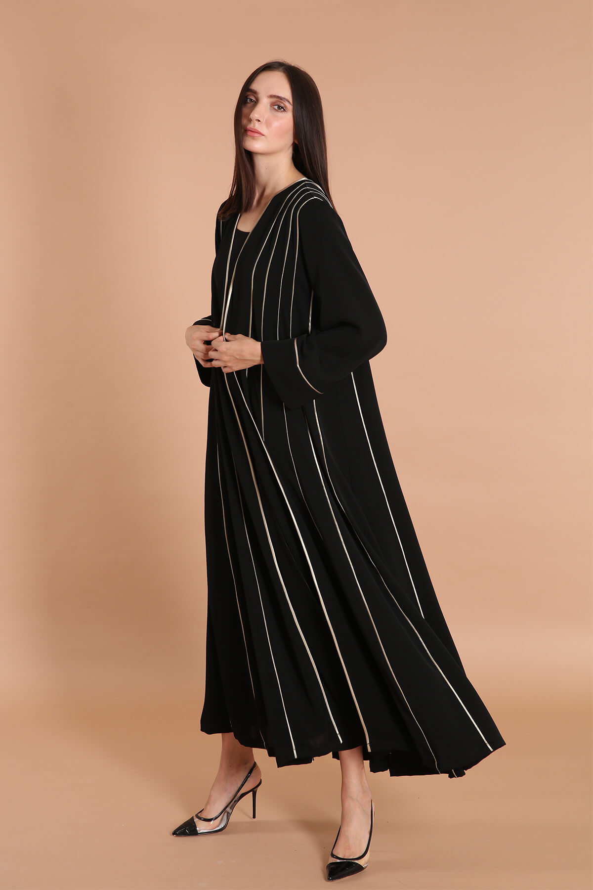 Contrast Piping A-Line Abaya