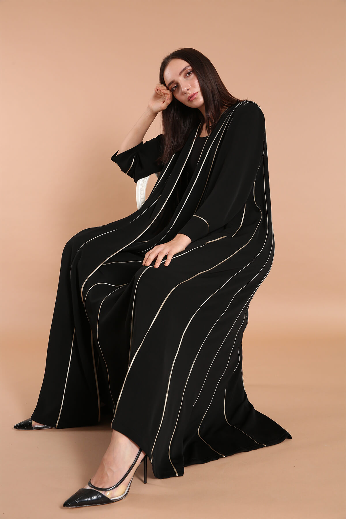 Contrast Piping A-Line Abaya
