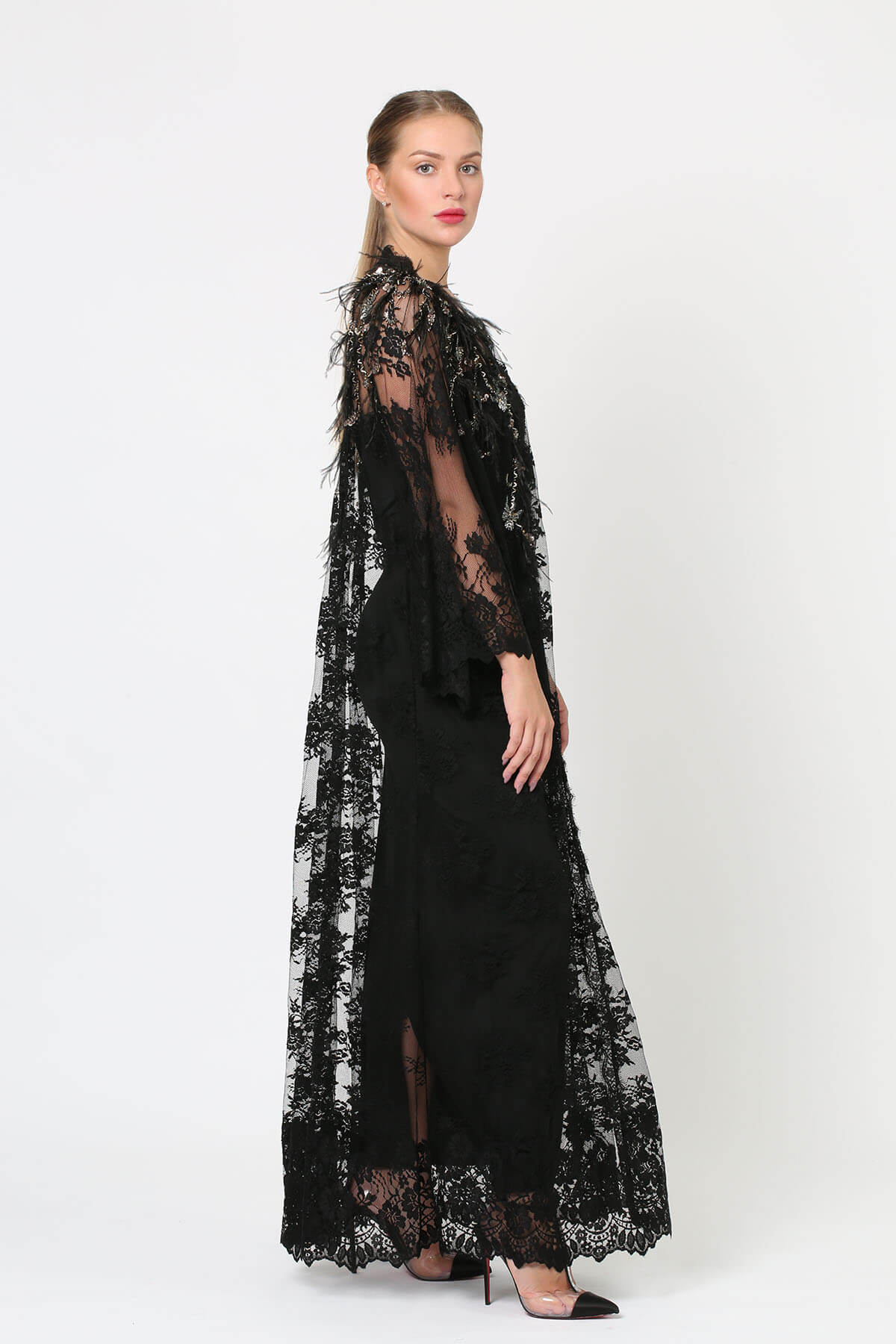 Embellished Lace Evening Abaya