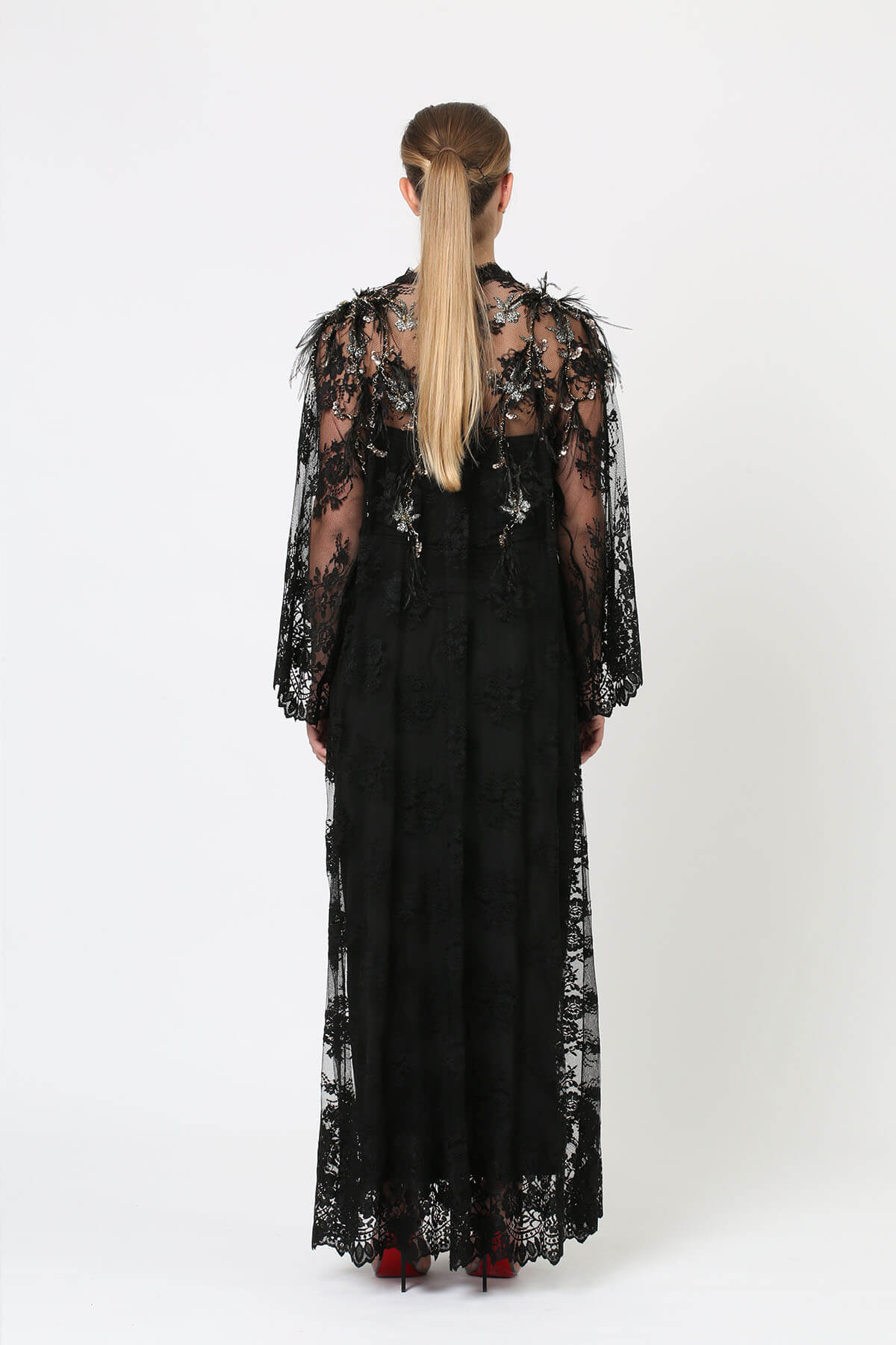 Embellished Lace Evening Abaya