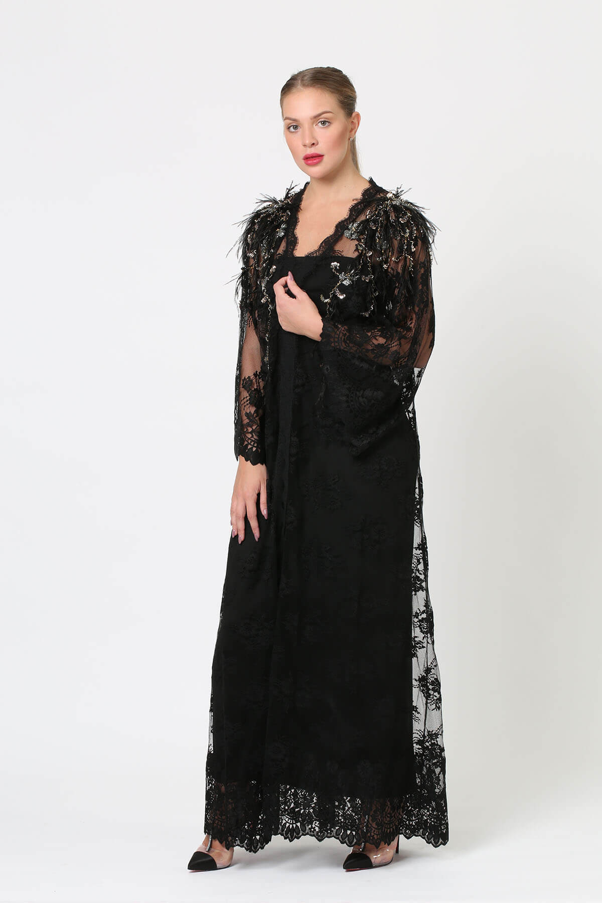 Embellished Lace Evening Abaya